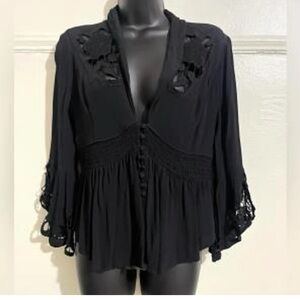Free People Elegant Black Crochet Blouse